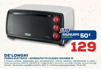 Euronics Delonghi Forno Elettrico- Sfornatutto Classic Eo14902.W offerta
