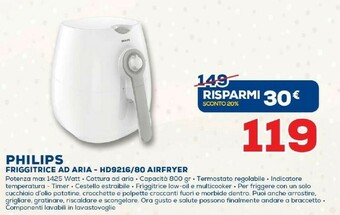 Euronics Philips Daily Collection HD9216/80R1 Friggitrice Singolo 0,8 L Indipendente 1425 W Friggitrice Ad Aria Calda Bianco offerta