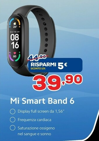 Euronics Xiaomi Mi Smart Band 6 AMOLED Tracciatore Di Attività Da Braccio 3,96 Cm (1.56") Nero offerta