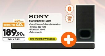 Expert Sony HT-S350 Altoparlante Soundbar 2.1 Canali 320 W Nero offerta