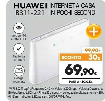 Expert Huawei B311-221 Router Wireless Banda Singola (2.4 GHz) Gigabit Ethernet 3G 4G Bianco offerta