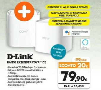 Expert D-Link COVR-1102 Moltiplicatore Di Rete Trasmettitore Di Rete 10,100,1000 Mbit/s Bianco offerta