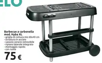 Carrefour Carrefour Barbecue A Carbonella Mod Hyba Xl - Griglia Di Cottura Mis 60x40 Cm - Struttura In Acciaio - Vassoio Cenere Removib offerta
