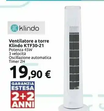 Carrefour Klindo Ventilatore A Torre KTF30-21 offerta
