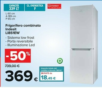 Carrefour Indesit LI8S1EW Frigorifero Con Congelatore Libera Installazione 339 L F Bianco offerta