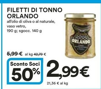 Coop Orlando Filetti Di Tonno All'olio Di Oliva O Al Naturale offerta