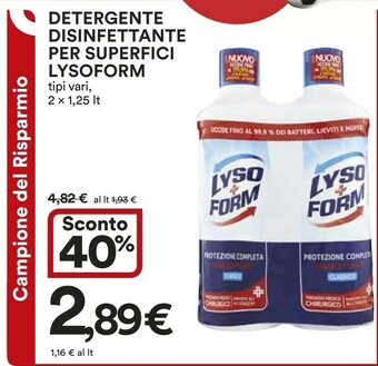 Coop Lysoform Detergente Disinfettante Per Superfici 2 X 1,25 Lt offerta
