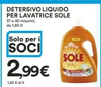 Coop Sole Detersivo Liquido Per Lavatrice 37 O 40 Misurini 1,85 Lt offerta