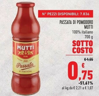 Conad City Mutti Passata Di Pomodoro 700 G(ml) offerta
