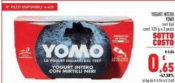Conad City Yomo Yogurt 100% Naturale Mirtilli Neri 250 G(ml) offerta