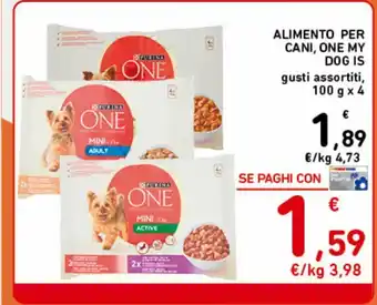 Spazio Conad Alimento per cani one my dog gusti assortiti 100g x4 offerta