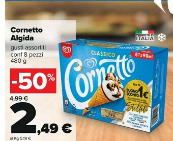 Carrefour Algida Cornetto Panna E Cioccolato Con Latte Fresco Italiano Di Alta Qualità 480 G(ml) offerta