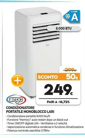 Expert Argo Condizionatore Portatile Monoblocco Lari offerta