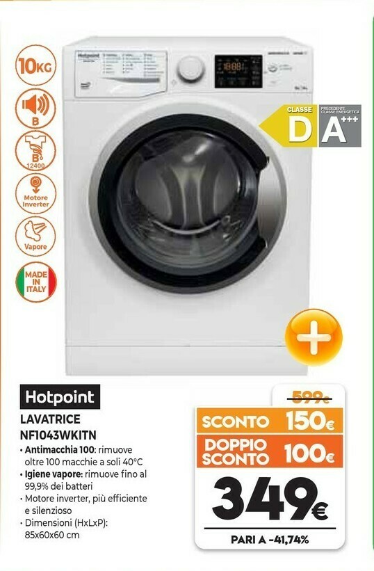 Hotpoint NF1043WK IT N Lavatrice Libera Installazione Caricamento Frontale  10 Kg 1400 Giri/min D Bianco offerta di Expert