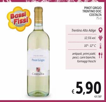 Spazio Conad Pinot grigio trentino doc costalta 75 cl offerta