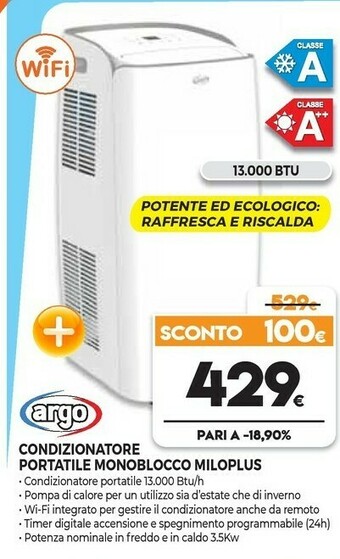 Expert Argo Condizionatore Portatile Monoblocco Miloplus offerta