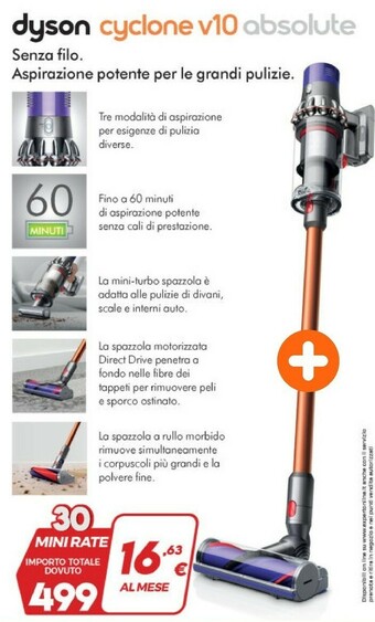 Expert Dyson Cyclone V10 Senza Sacchetto Blu, Arancione, Argento offerta