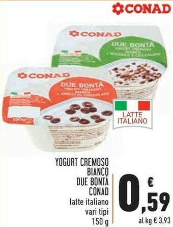 Conad Conad - Due Bontà Yogurt Cremoso Bianco Più Fragola 150 G(ml) offerta