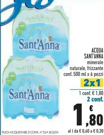 Conad Sant'Anna - Acqua Minerale Naturale Frizzante 500 G(ml) offerta