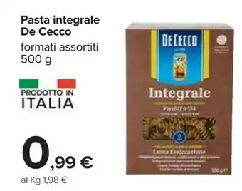 Carrefour De Cecco Integrale Pasta Mista N. 120 500 G(ml) offerta