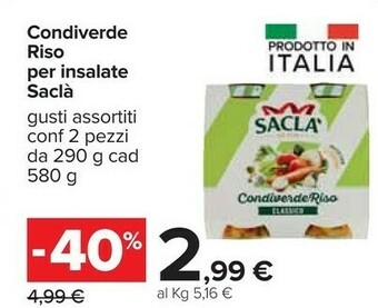 Carrefour Saclà Condiverde Riso Classico Gusto Ricco 580 G(ml) offerta
