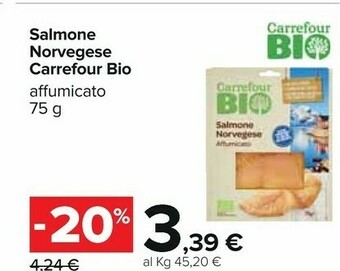 Carrefour Carrefour Bio - Salmone Norvegese Affumicato 75 G(ml) offerta