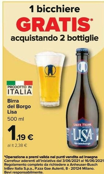 Carrefour Del borgo Birra Lisa offerta