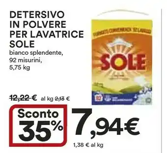 Coop Sole Detersivo In Polvere Per Lavatrice Bianco Splendente, 92 Misurini, 5,75 Kg offerta