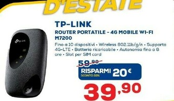 Euronics Tp Link TP-LINK M7200 Apparecchiature Di Rete Wireless Cellulare offerta
