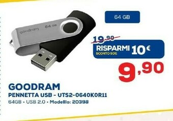 Euronics Goodram UTS2 Unità Flash USB 64 GB USB Tipo A 2.0 Nero, Argento offerta