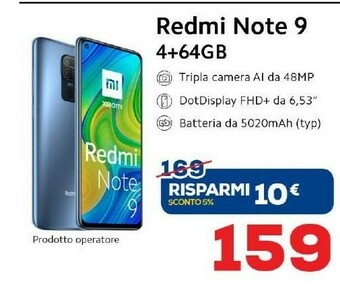 Euronics Xiaomi Redmi Note 9 offerta