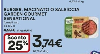 Coop Garden gourmet Sensational Salsiccia 180 G(ml) offerta