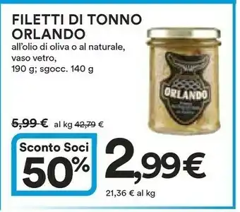 Coop Orlando Filetti Di Tonno All'olio Di Oliva O Al Naturale offerta