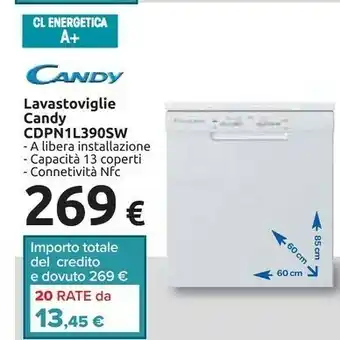 Carrefour Candy Lavastoviglie Cdpn1l390sw offerta