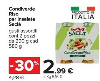 Carrefour Saclà Condiverde Riso Classico Gusto Ricco 580 G(ml) offerta
