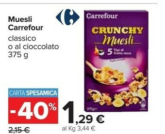 Carrefour Carrefour - Crunchy Muesli Intenso Cioccolato Fondente 375 G(ml) offerta