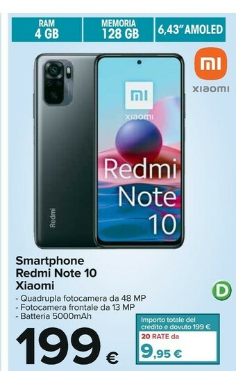 Carrefour Xiaomi Smartphone Redmi Note 10 6.43" Amoled offerta