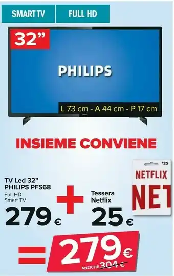 Carrefour Philips Tv Led 32" Pfs68 offerta