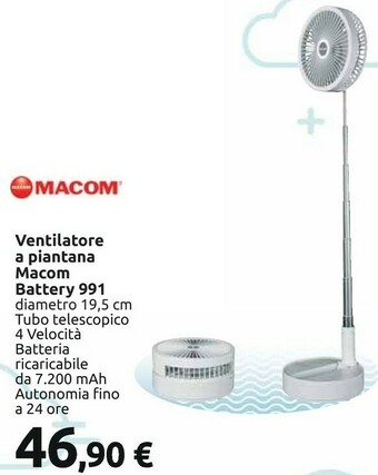 Carrefour Macom Ventilatore A Piantana Battery 991 offerta