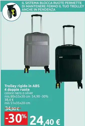 Carrefour Trolley Rigido In Abs 4 Doppie Ruote Colore Nero O Silver offerta
