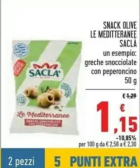 Conad Saclà Sacla Snack Olive Le Meditteranee Saclà Greche Snocciolate Con Peperoncino 50 G offerta