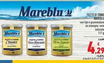 Conad Mareblu Filetti Di Tonno Vero Naturale 117 G offerta