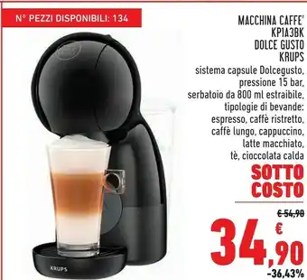 Conad Krups Piccolo XS Nescafé Dolce Gusto KP1A3B Macchina Per Caffè, Espresso E Altre Bevande, Manuale, Nero offerta