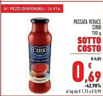 Conad Cirio La Verace Passata 700 G(ml) offerta