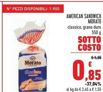 Conad Morato American Sandwich Grano Duro offerta