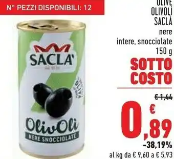 Conad Saclà Olive Olivoli Nere / Intere Snocciolate 150 G offerta