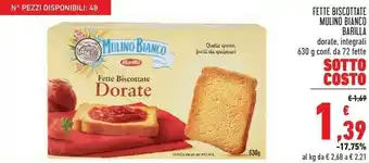 Conad mulino bianco barilla Fette Biscottate dorate/ integrali offerta