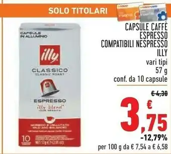 Conad Illy Capsule Caffe Espresso Compatibili Nespresso Vari Tipi 10 Capsule 57 G offerta