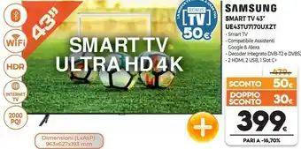 Expert Samsung Series 7 UE43TU7170U 109,2 Cm (43") 4K Ultra HD Smart TV Wi-Fi Carbonio offerta