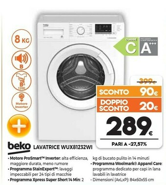 Expert Beko WUX81232WI/IT Lavatrice Libera Installazione Caricamento Frontale 8 Kg 1200 Giri/min C Bianco offerta